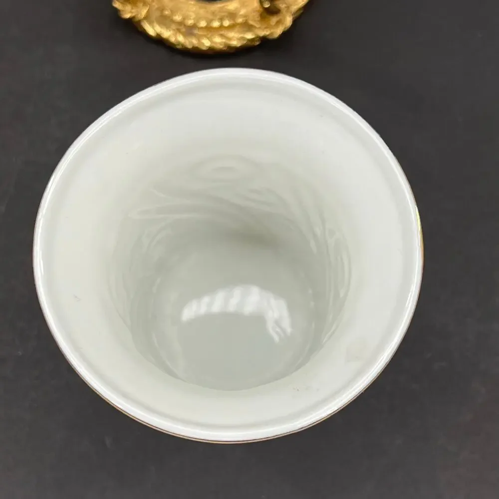 Stylebuilt Gold Plated Ormolu Porcelain Tassel Soap Dish and Toothbrush Holder